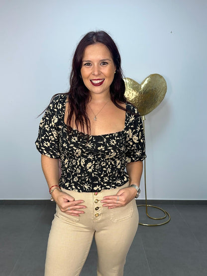 Top Flores negro