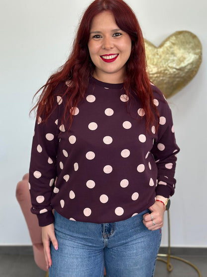 Sudadera Lunares berenjena