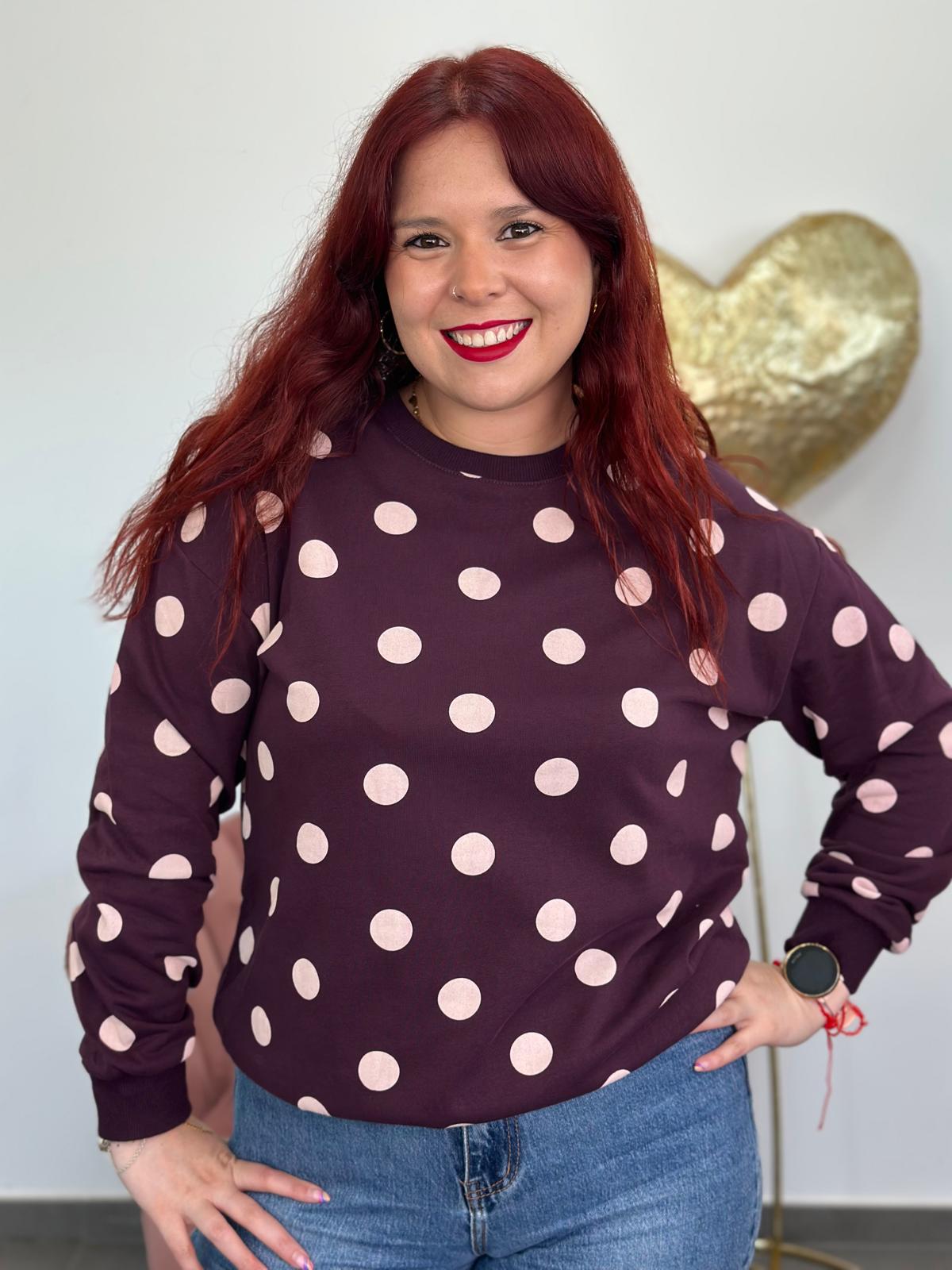 Sudadera Lunares berenjena