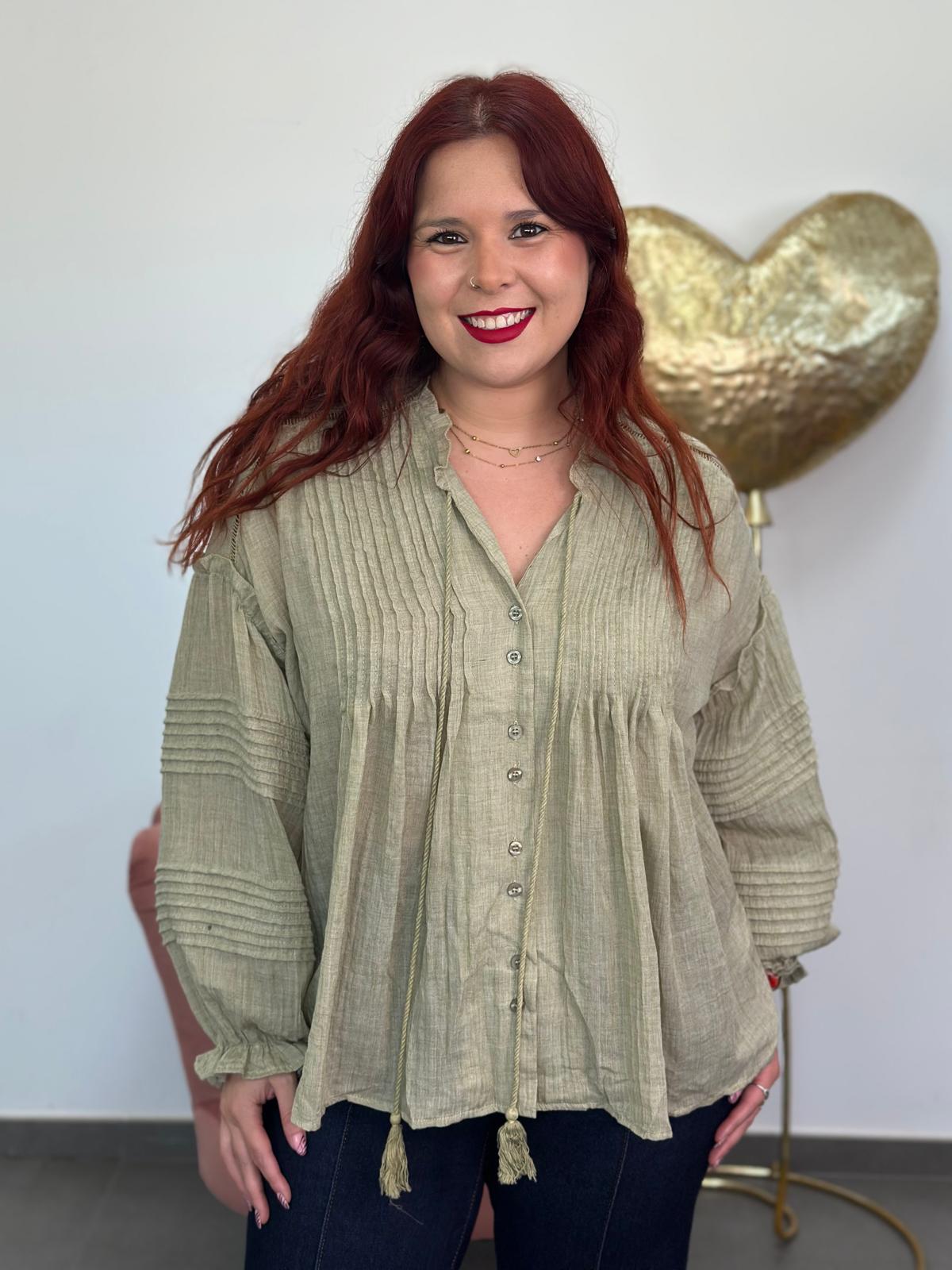 Blusa Romántica verde salvia