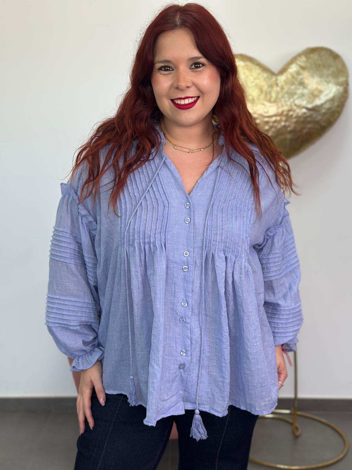 Blusa Romántica azul celeste