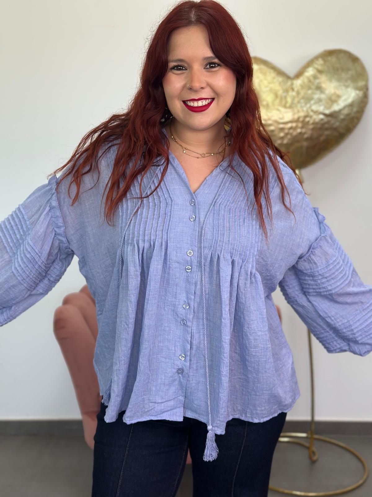 Blusa Romántica azul celeste