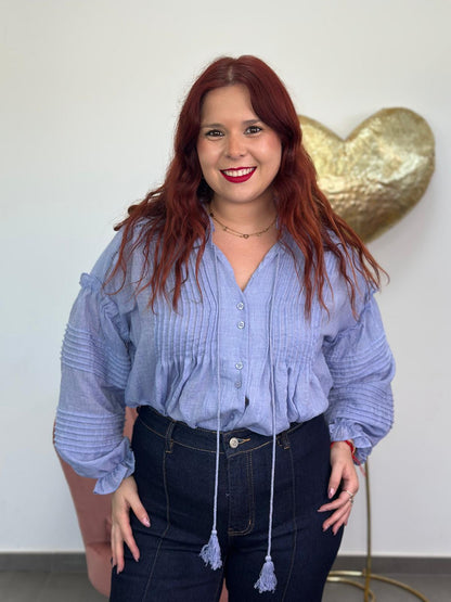 Blusa Romántica azul celeste