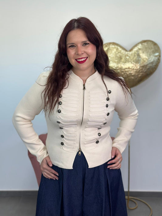 Chaqueta punto Militar beige/crudo