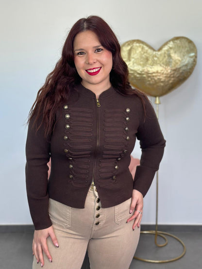 Chaqueta punto Militar marrón chocolate
