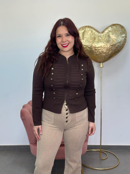 Chaqueta punto Militar marrón chocolate