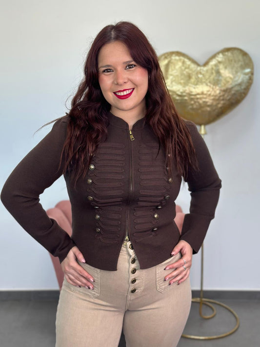 Chaqueta punto Militar marrón chocolate