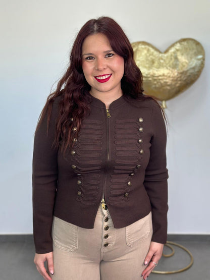 Chaqueta punto Militar marrón chocolate