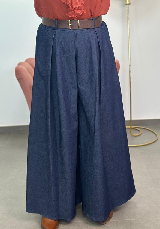 Pantalón palazzo efecto vaquero