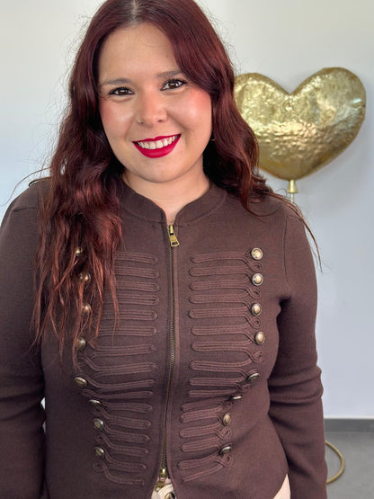 Chaqueta punto Militar marrón chocolate