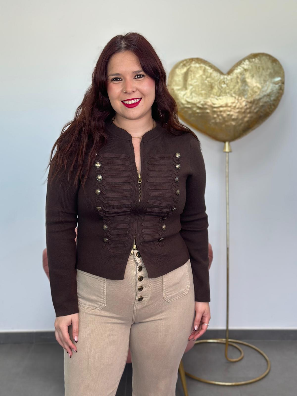 Chaqueta punto Militar marrón chocolate