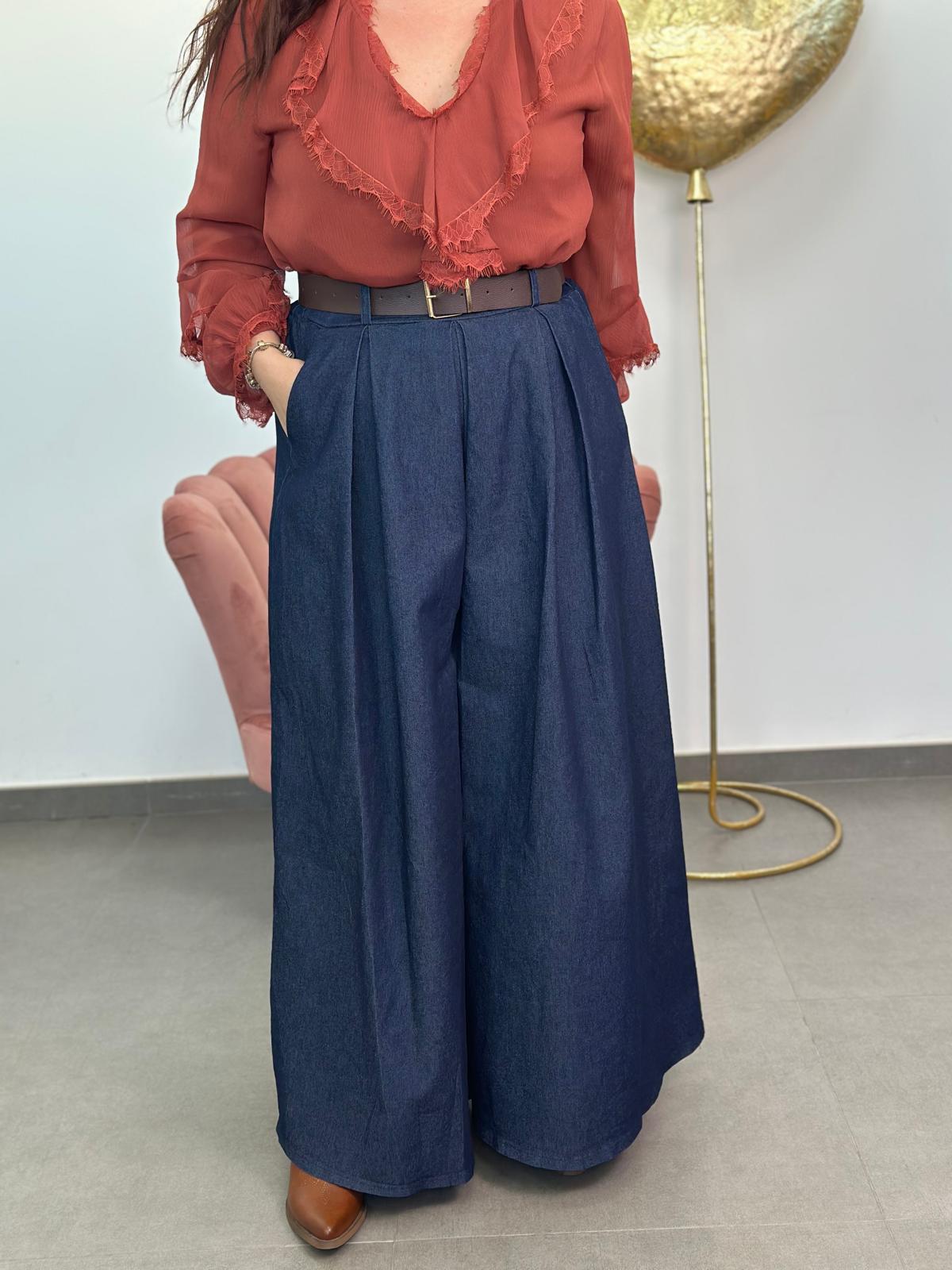 Pantalón palazzo efecto vaquero